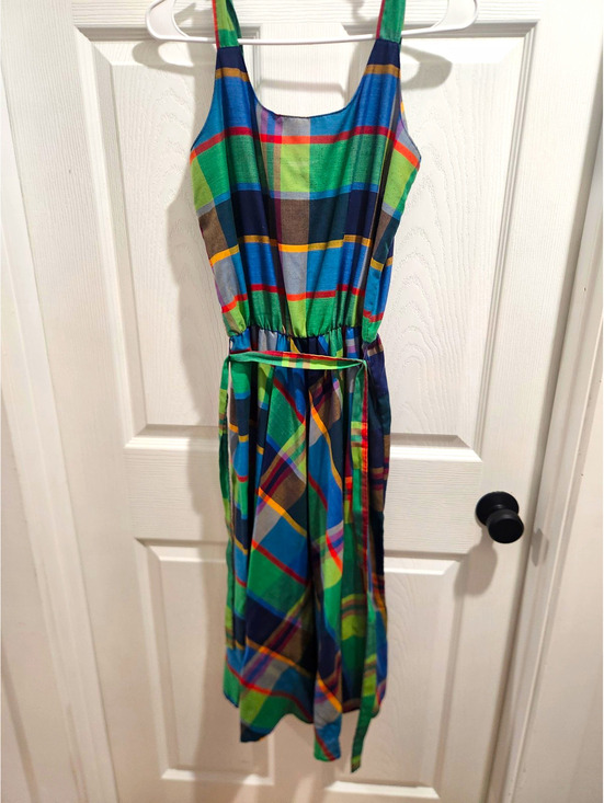 Dresses & Skirts - Vtg Hand Tailored Women’s S Plaid Square Neck Sleeveless A-Line Midi Dress